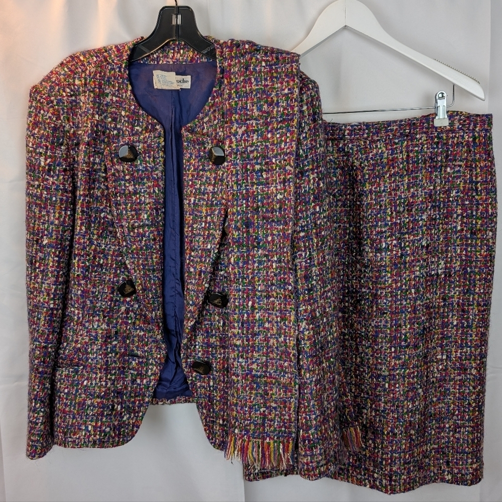 Guy LaRoche Vintage Tweed Blazer and Skirt Set size L in EUC 3 pieces